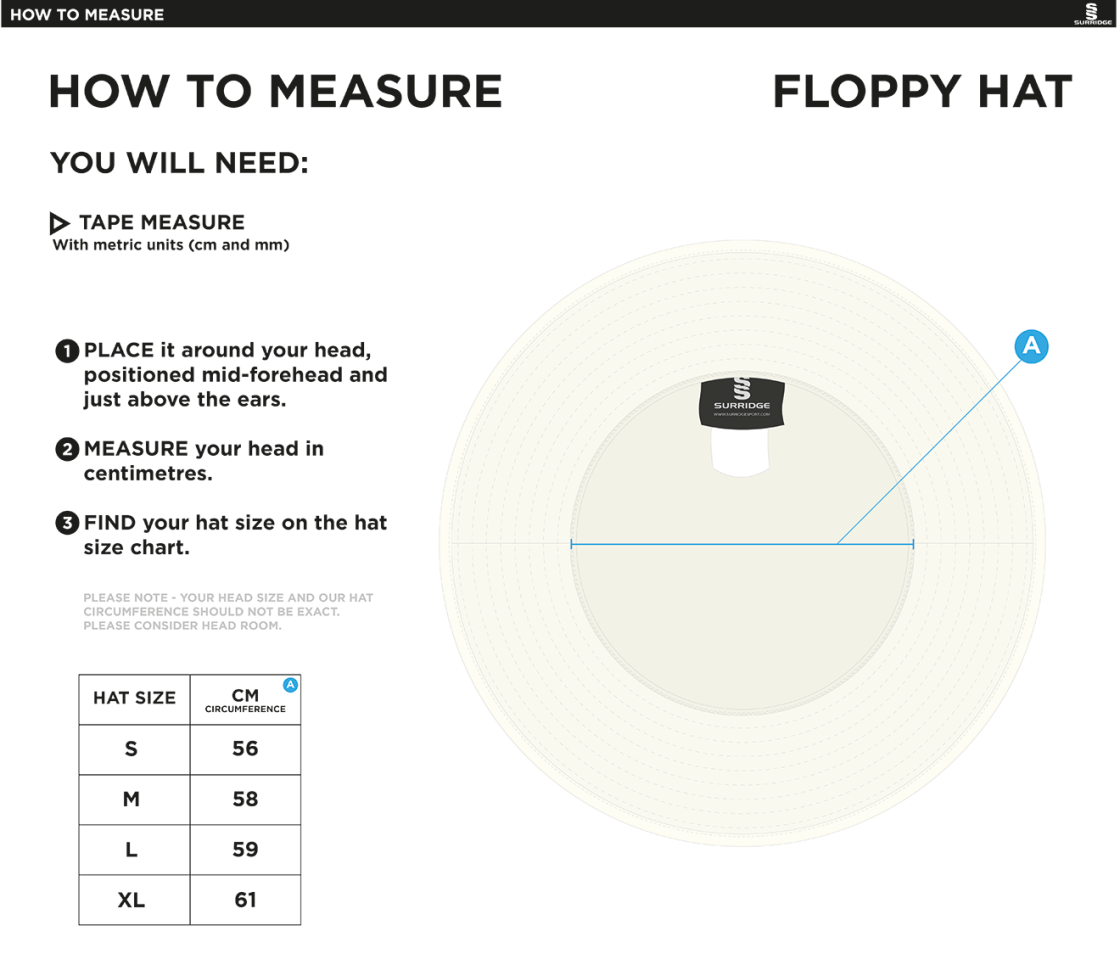 Romiley CC - Floppy Hat - Size Guide