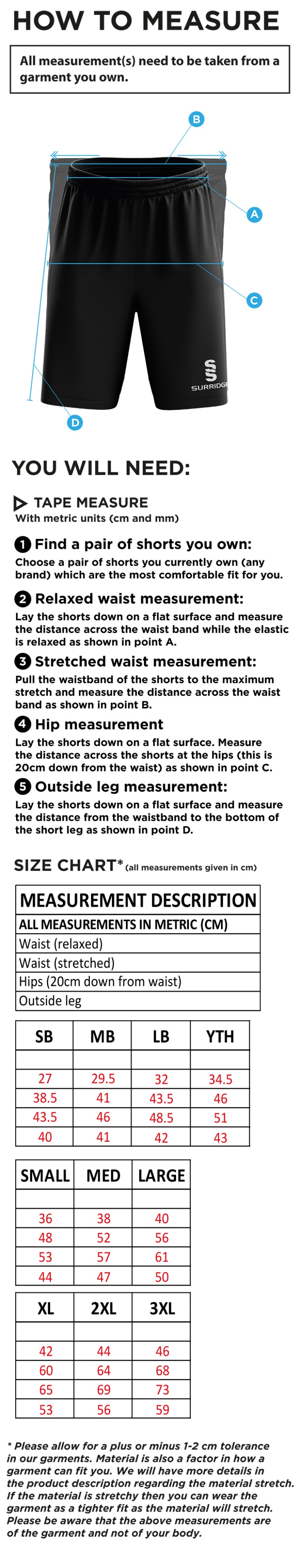 Romiley CC - Blade Training Shorts - Size Guide