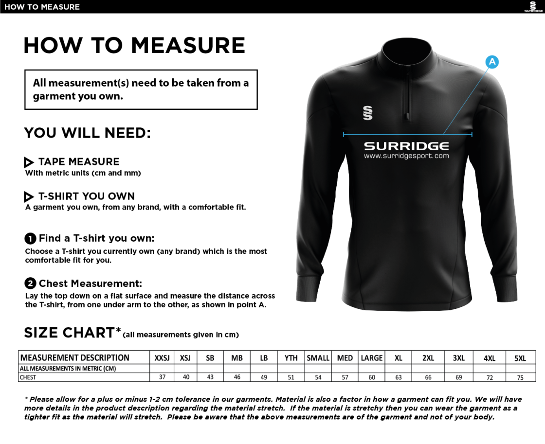 Romiley CC - Blade Performance Top - Size Guide