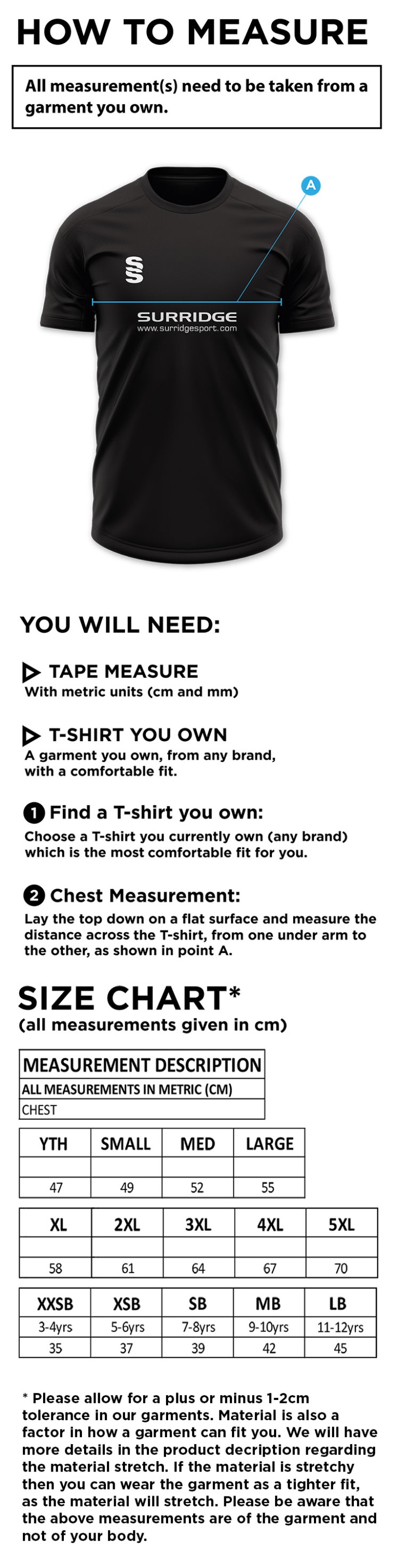 Romiley CC - Fuse Training Shirt - Size Guide