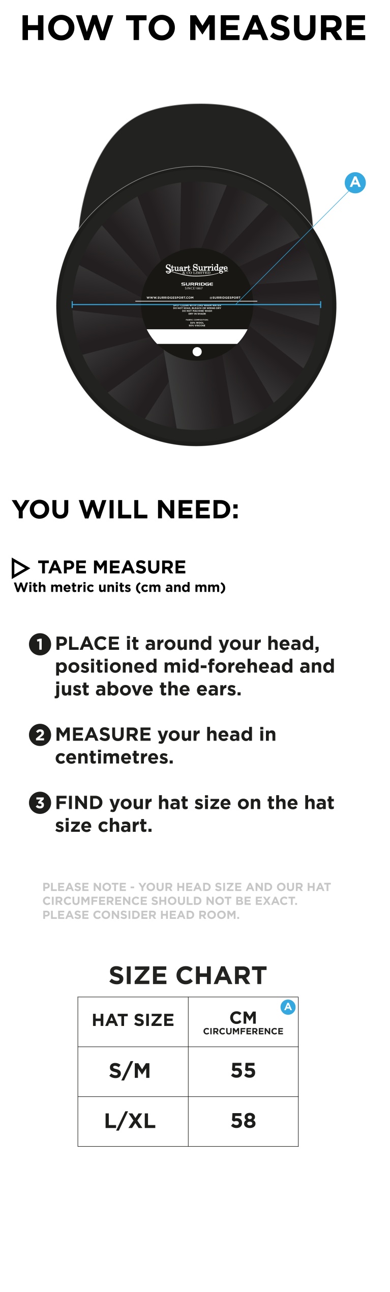 Romiley CC - Baggy Cricket Cap - Size Guide