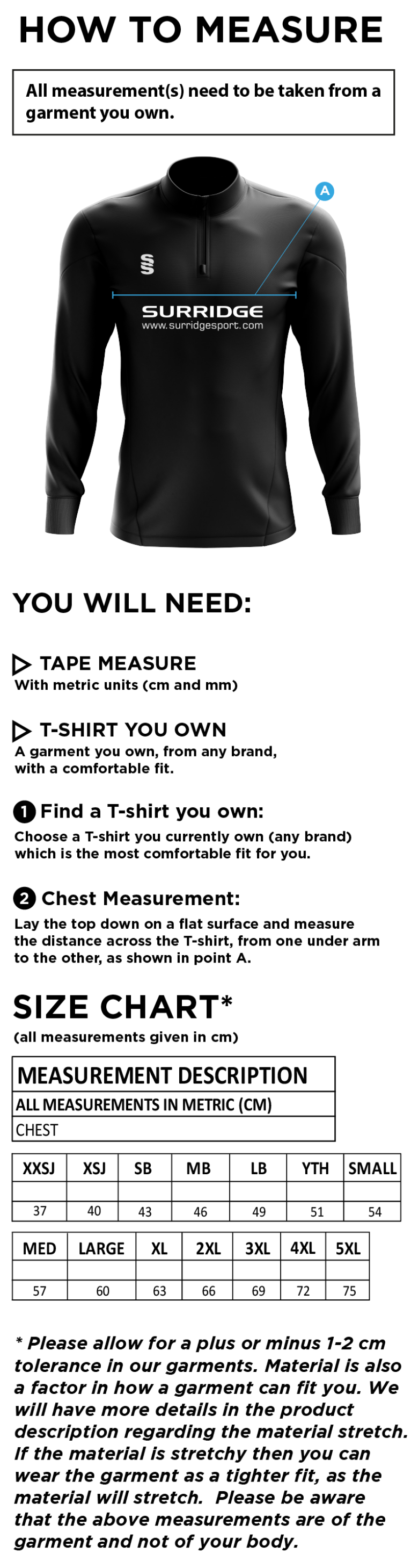 Romiley CC - Blade Performance Top - Size Guide