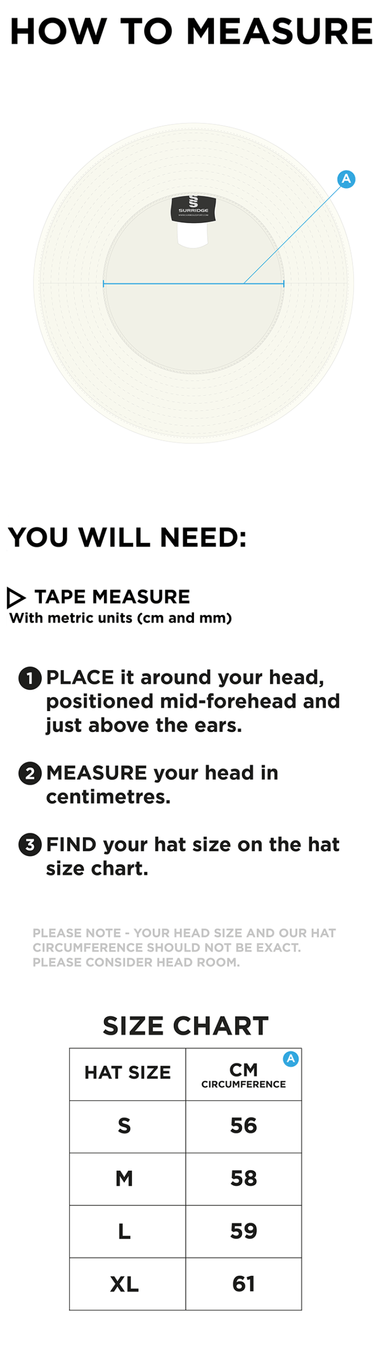 Romiley CC - Floppy Hat - Size Guide