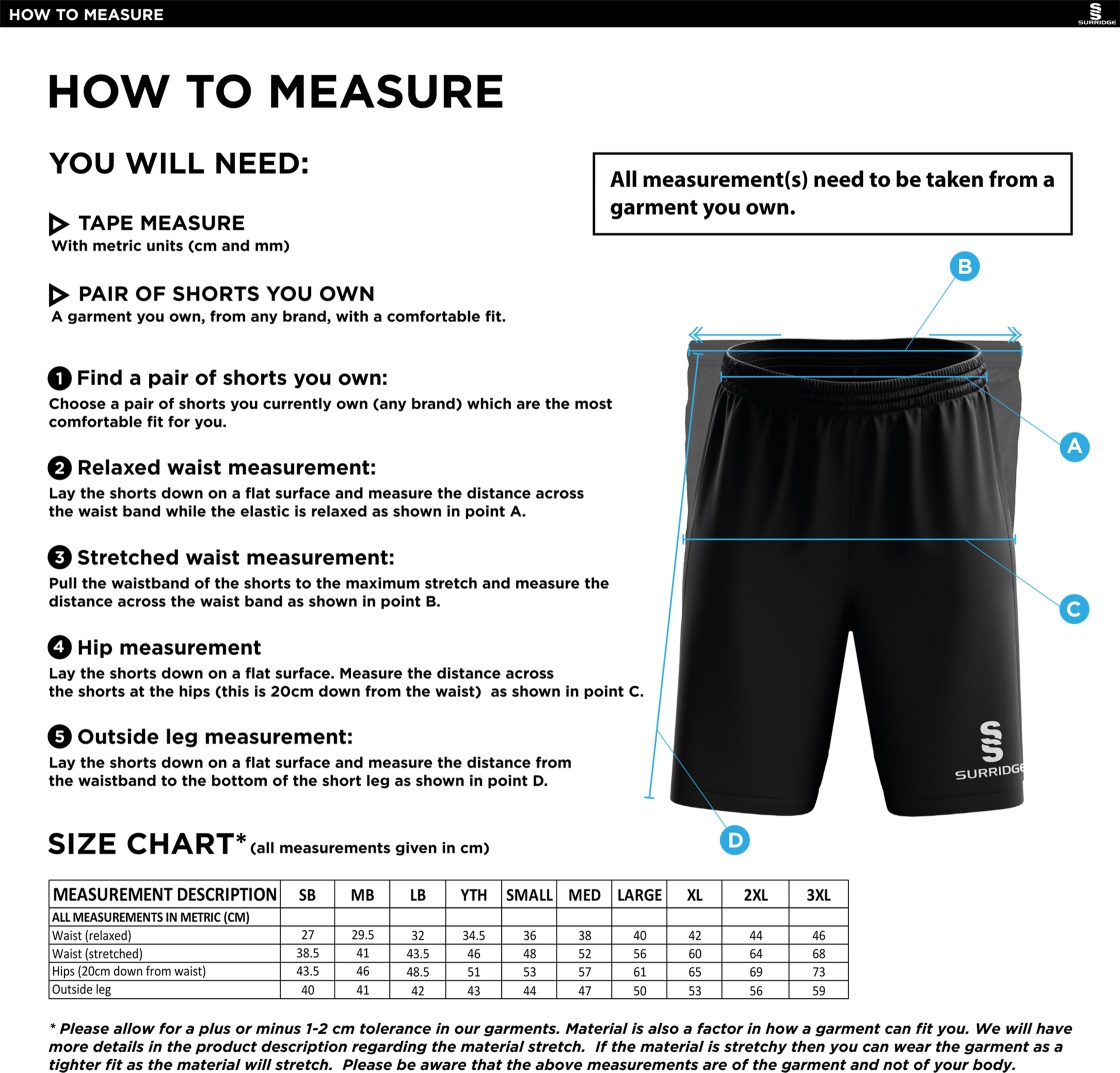 Romiley CC - Blade Training Shorts - Size Guide