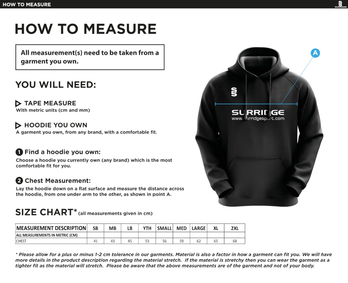 Romiley CC - Blade Hoody - Size Guide